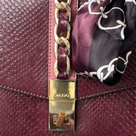 Aldo Burgundy Wine Leather Bag Structured Top Handle / Shoulder Bag / Crossbody - Picture 7 of 16